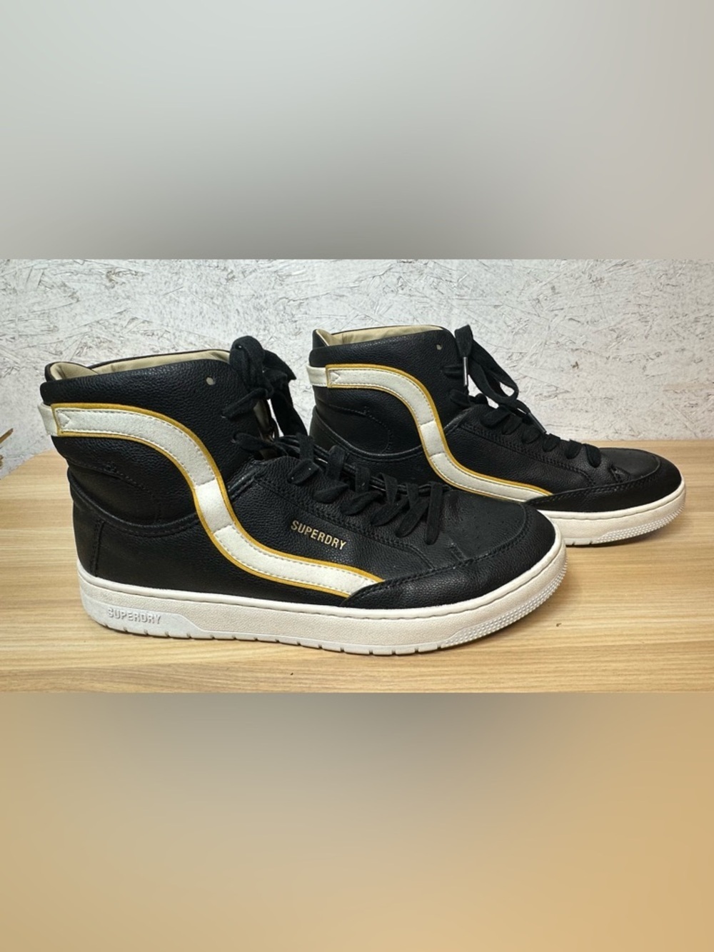 Superdry Black High-Top Sneakers with White & Gold Accents Sz 11 Mens